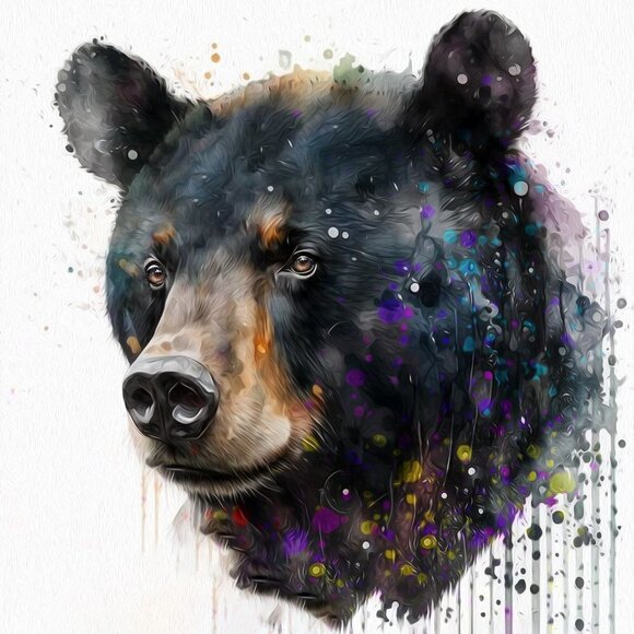 Black Bear Portrait Watercolor Oil Painting Wall Art Print - Picture 5 of 5
